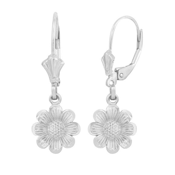 14K White Gold Sunflower Diamond Cut Earring